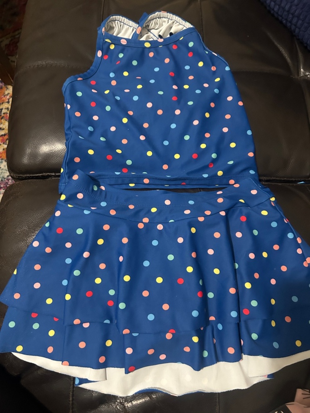 Hanna Andersson Blue Skirted Swim Bottoms with Multicolor Polka Dots